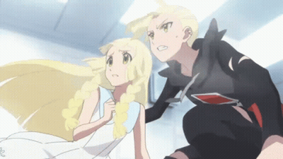 A Man And A Woman Are Standing Next To Each Other . GIF