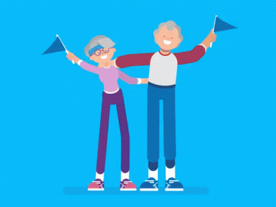 A Man And A Woman Are Standing Next To Each Other And Holding Flags GIF