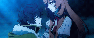 A Man And A Woman Are Standing Next To Each Other And Looking At Each Other . GIF