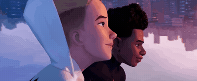 A Man And A Woman Are Standing Next To Each Other And Looking At Something . GIF