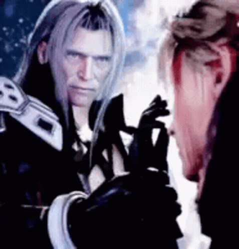 A Man And A Woman Are Standing Next To Each Other And Talking To Each Other . GIF