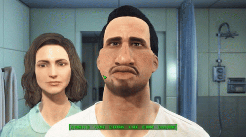 A Man And A Woman Are Standing Next To Each Other And The Man Has A Mustache And The Woman Has A Beard GIF