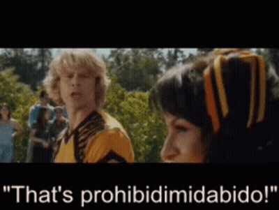 A Man And A Woman Are Standing Next To Each Other And The Man Is Saying " That 'S Prohibitimidabido " GIF