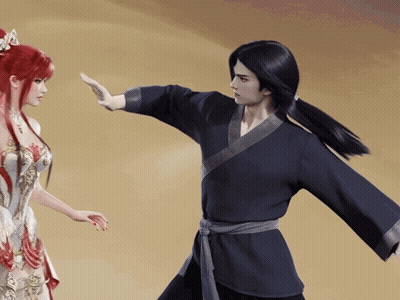 A Man And A Woman Are Standing Next To Each Other And The Man Is Wearing A Black Kimono GIF