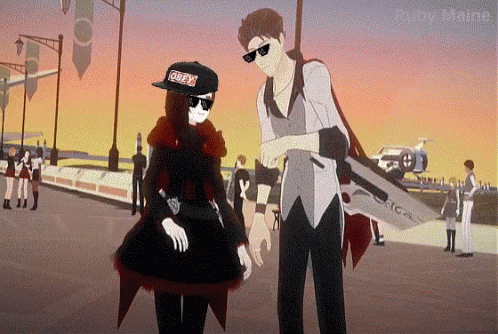 A Man And A Woman Are Standing Next To Each Other And The Man Is Wearing A Hat That Says Obey GIF