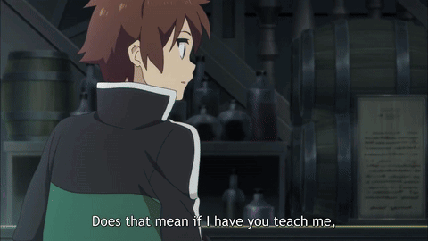 A Man And A Woman Are Standing Next To Each Other And The Man Says I Could Learn To Use Explosion Magic Too GIF