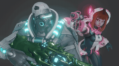 A Man And A Woman Are Standing Next To Each Other And The Woman Is Wearing A Pink And White Outfit With The Letter L On  GIF