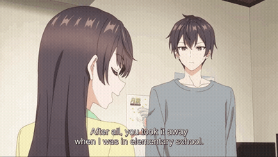A Man And A Woman Are Standing Next To Each Other And The Woman Says After All You Took It Away GIF