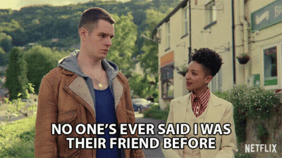 A Man And A Woman Are Standing Next To Each Other And The Woman Says No One 'S Ever Said I Was Their Friend GIF