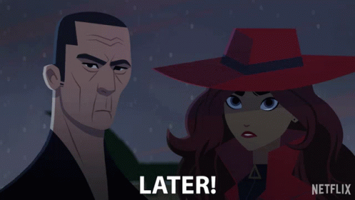 A Man And A Woman Are Standing Next To Each Other And The Words Later Are Visible GIF