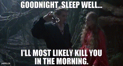 A Man And A Woman Are Standing Next To Each Other In A Dark Room With A Caption That Says Goodnight , Sleep Well ... GIF
