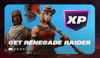 A Man And A Woman Are Standing Next To Each Other In A Video Game With The Words `` Get Renegade Raider '' On It . GIF