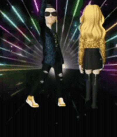 A Man And A Woman Are Standing Next To Each Other In Front Of A Colorful Background . GIF