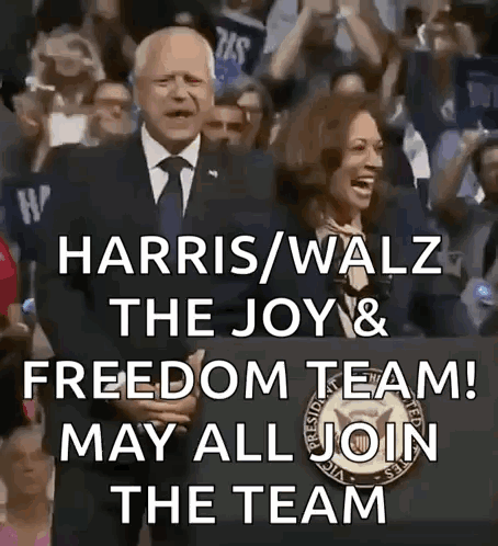 A Man And A Woman Are Standing Next To Each Other In Front Of A Crowd . GIF