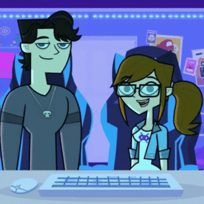 A Man And A Woman Are Standing Next To Each Other In Front Of A Keyboard . GIF