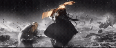 A Man And A Woman Are Standing Next To Each Other In The Middle Of A Storm . GIF