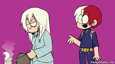 A Man And A Woman Are Standing Next To Each Other On A Purple Background . GIF