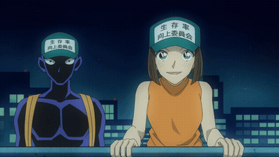 A Man And A Woman Are Standing Next To Each Other Wearing Hats With Chinese Characters On Them GIF