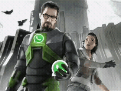 A Man And A Woman Are Standing Next To Each Other With A Man Holding A Green Ball With A Whatsapp Logo On It GIF