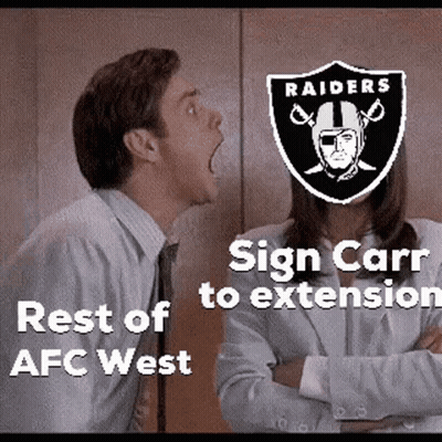 A Man And A Woman Are Standing Next To Each Other With A Raiders Logo On The Woman 'S Face . GIF
