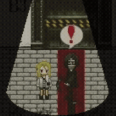 A Man And A Woman Are Standing Next To Each Other With An Exclamation Point In The Middle GIF