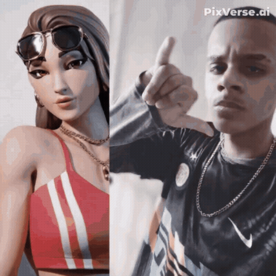 A Man And A Woman Are Standing Next To Each Other With Pixverse.ai Written On The Bottom GIF