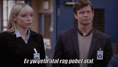 A Man And A Woman Are Standing Next To Each Other With The Man Saying Ev Yw Yeth Atal Rag Pobel Atal GIF