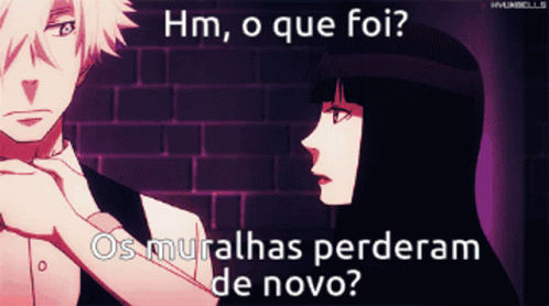 A Man And A Woman Are Standing Next To Each Other With The Words Hm O Que Foi GIF