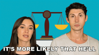 A Man And A Woman Are Standing Next To Each Other With The Words It 'S More Likely That He 'Ll GIF
