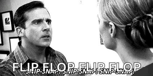 A Man And A Woman Are Talking To Each Other In A Black And White Photo With The Words Flip Flop Flip Flop . GIF