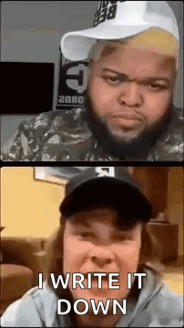 A Man And A Woman Are Talking To Each Other On A Video Call . The Man Is Wearing A Hat . GIF