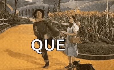 A Man And A Woman Are Walking Down A Yellow Brick Road While A Dog Watches . GIF