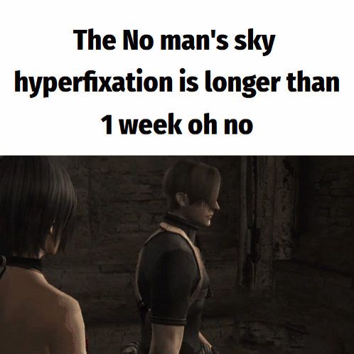 A Man And A Woman Looking At Each Other With The Caption " The No Man 'S Sky Hyperfixation Is Longer Than 1 Week " GIF