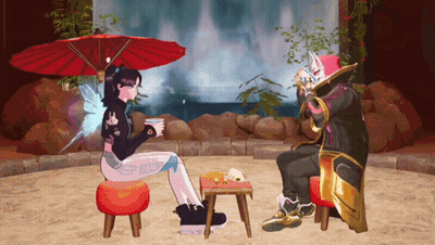A Man And A Woman Sitting Under An Umbrella GIF