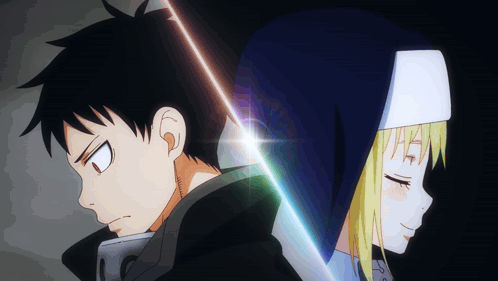 A Man And A Woman Standing Back To Back GIF