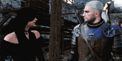 A Man And A Woman Standing Next To Each Other In A Video Game . GIF