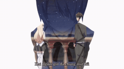 A Man And A Woman Standing Next To Each Other With The Words Hai Người Giờ Đã Chung Một Lời Below Them GIF