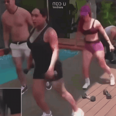 A Man And Two Women Are Doing Exercises In Front Of A Machine That Says Ndu GIF