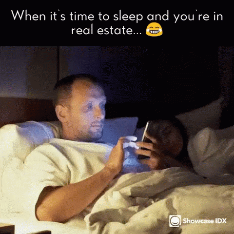 A Man And Woman Are Laying In Bed Looking At Their Phones With The Caption When It 'S Time To Sleep GIF