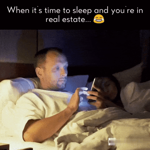 A Man And Woman Are Laying In Bed Looking At Their Phones With The Caption When It 'S Time To Sleep GIF