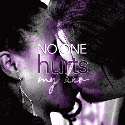 A Man And Woman Kissing With The Words No One Hurts My Ken On The Bottom GIF
