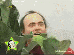 A Man Behind A Plant With A Star And The Words Live On The Bottom GIF