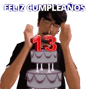 A Man Blowing Out A Candle On A Cake With The Number 13 On It Sticker