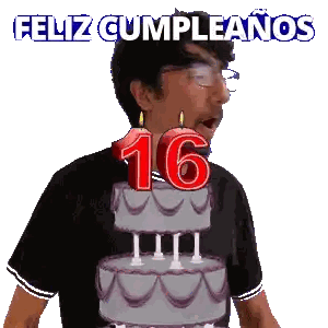 A Man Blowing Out A Candle On A Cake With The Number 16 On It Sticker