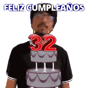 A Man Blowing Out Candles On A Birthday Cake That Says 32 Sticker
