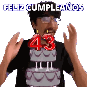 A Man Blowing Out Candles On A Birthday Cake That Says 43 Sticker