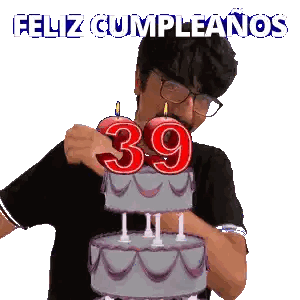A Man Blowing Out Candles On A Cake That Says 39 On It Sticker