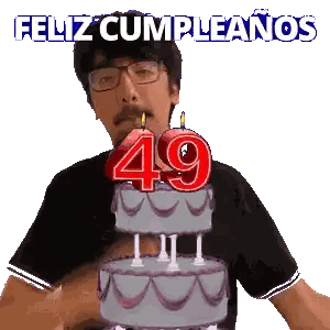 A Man Blowing Out Candles On A Cake That Says 49 On It Sticker