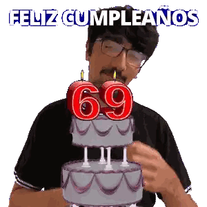 A Man Blowing Out Candles On A Cake That Says 69 On It Sticker