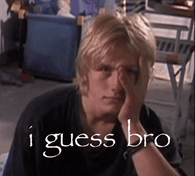 A Man Covering His Face With His Hand And The Words " I Guess Bro " Behind Him GIF